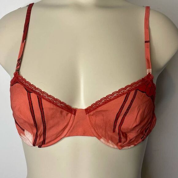 NEW Laura Urbinati Bra SMALL Orange Lined Underwire Elastic Lace Made in Italy - Picture 1 of 6